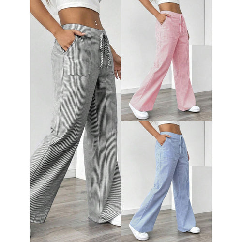 Wide striped pants for women with a high waist and practical pockets Lune London