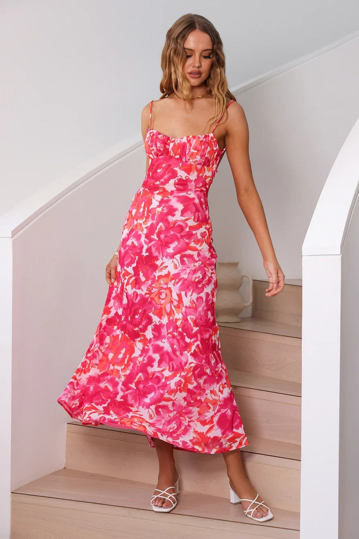 Maxi Flower Dress for Women with Ruffled Hem Lune London