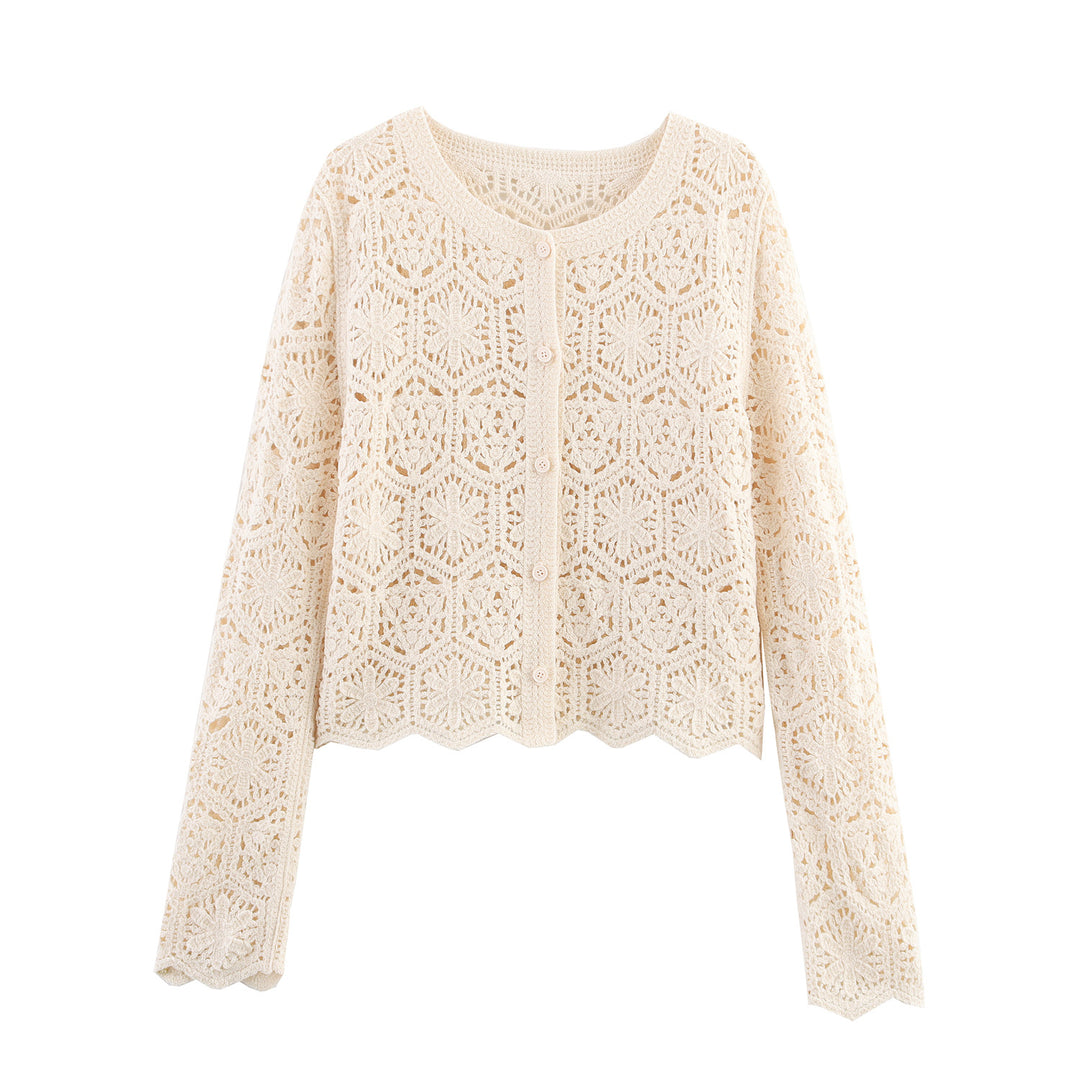 Knitted jacket for women with a delicate crochet pattern Lune London