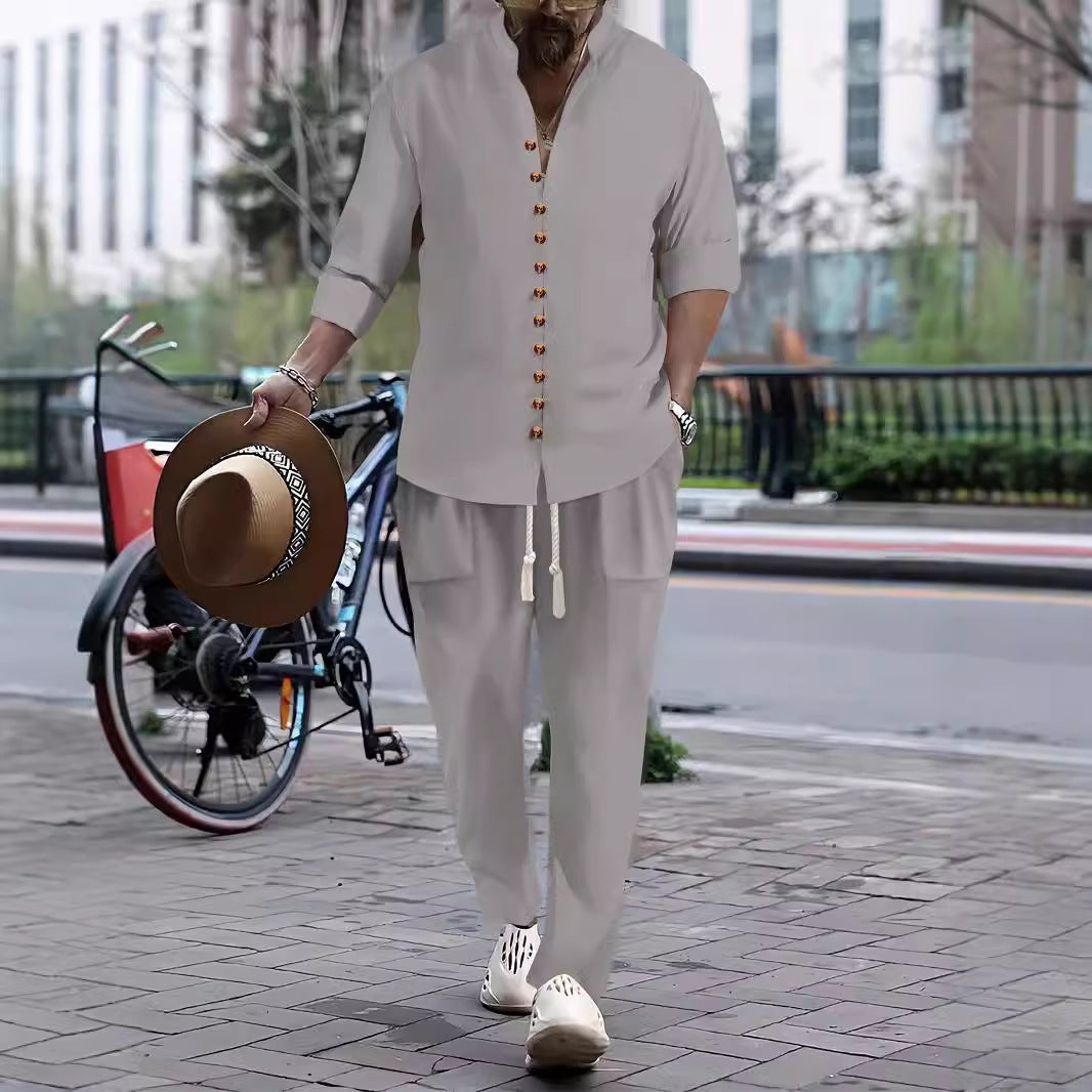 Men's Casual Button-Up Shirt and Relaxed Fit Pants Set Lune London