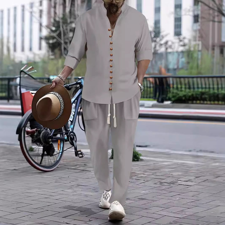 Men's Casual Button-Up Shirt and Relaxed Fit Pants Set Lune London