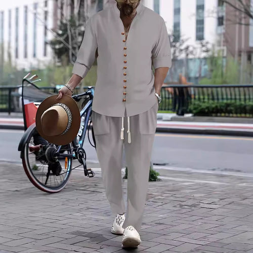 Men's Casual Button-Up Shirt and Relaxed Fit Pants Set Lune London