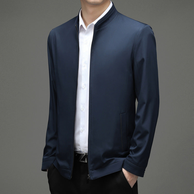 Fashionable men's transition jacket with stylish high collar and practical pockets Lune London