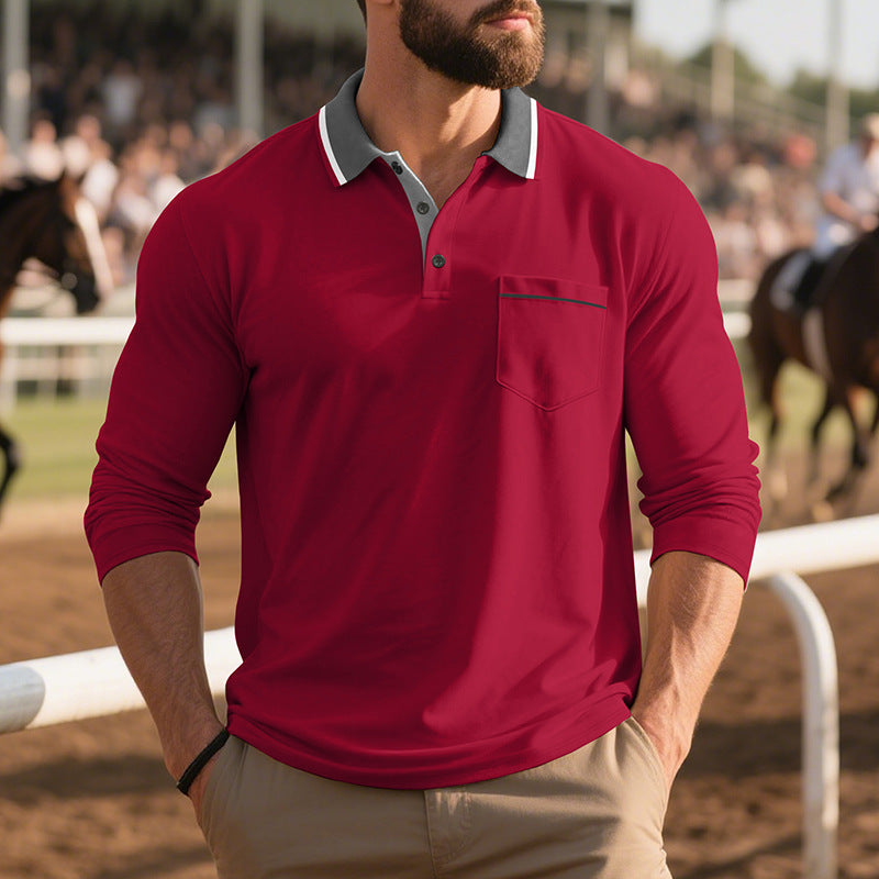 Men's long-sleeved polo shirt with elegant button placket and practical chest pocket Lune London