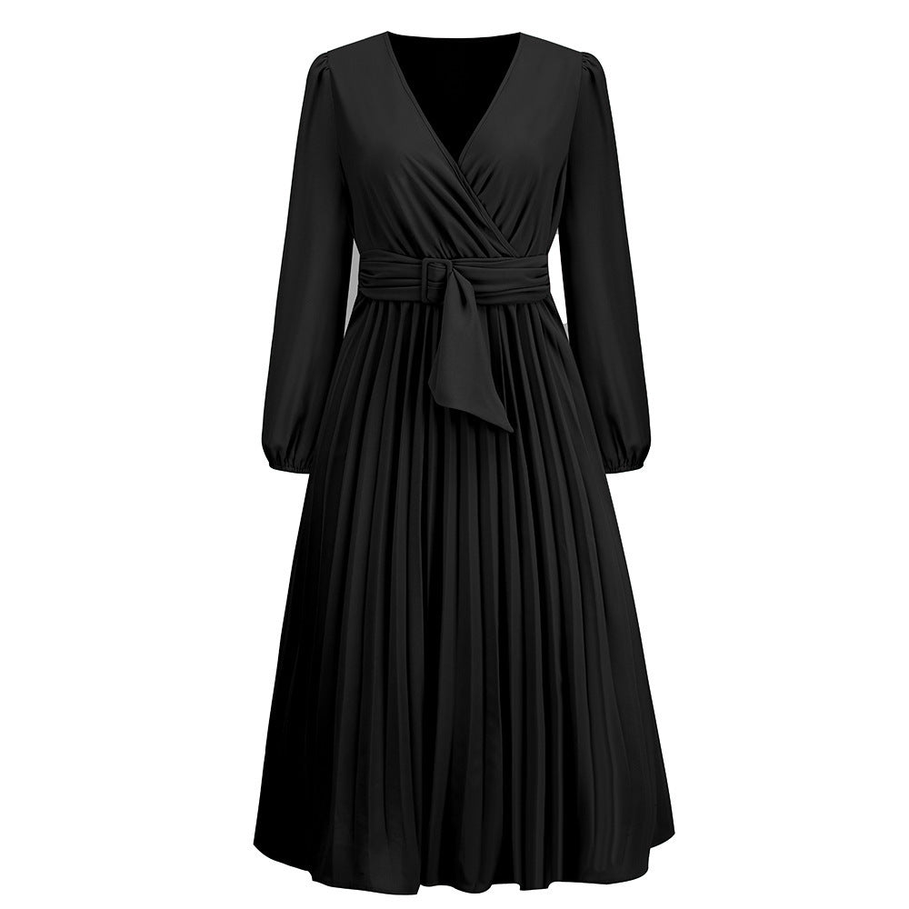 Wrap pleated dress for women with elegant V-neckline and belted waist Lune London