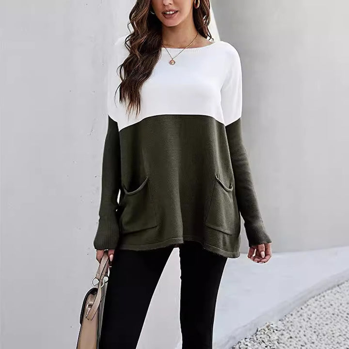 Knit sweater for women with large front pockets and contrasting design Lune London