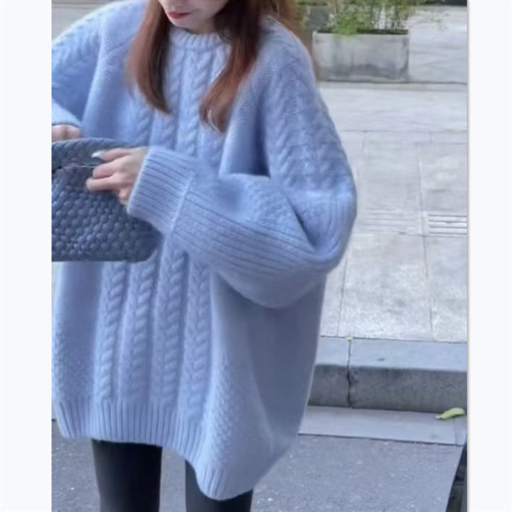 Chunky knit sweater for women with trendy cable patterns and dropped shoulders Lune London