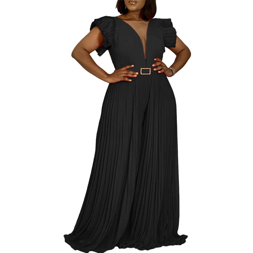 Maxi dress for women with voluminous puff sleeves and a deep V-neck Lune London