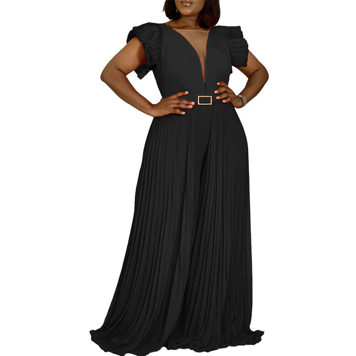 Maxi dress for women with voluminous puff sleeves and a deep V-neck Lune London