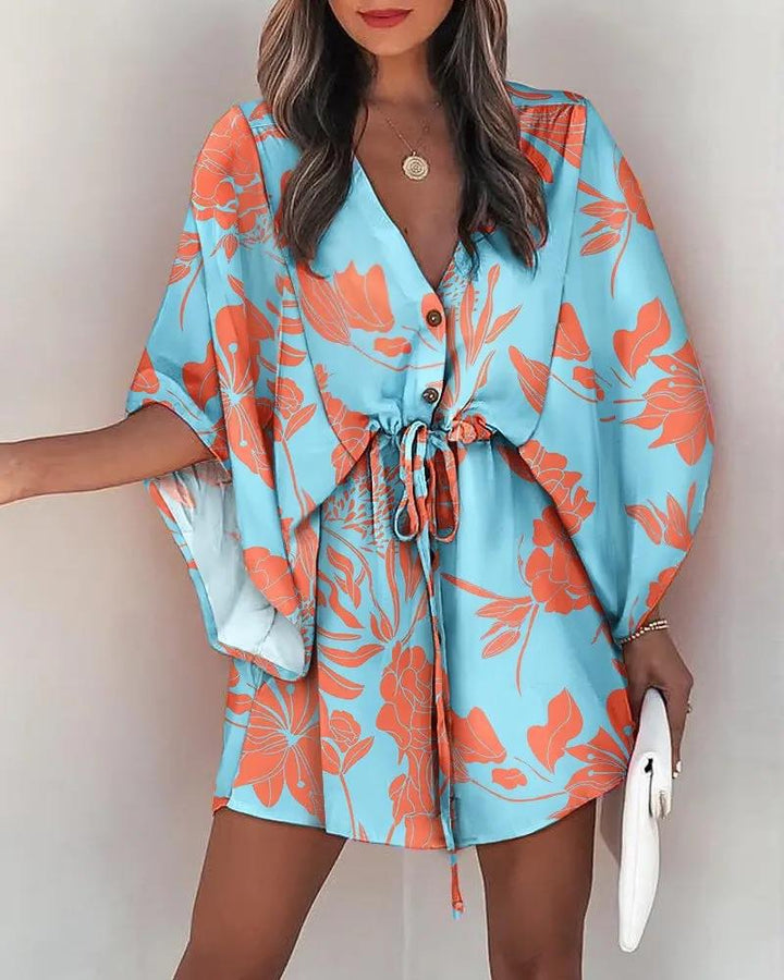 Shirt dress women with floral design and V-neck Lune London