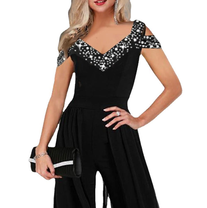 Women Elegant Chiffon Jumpsuit with Chic Sequin Top and Style