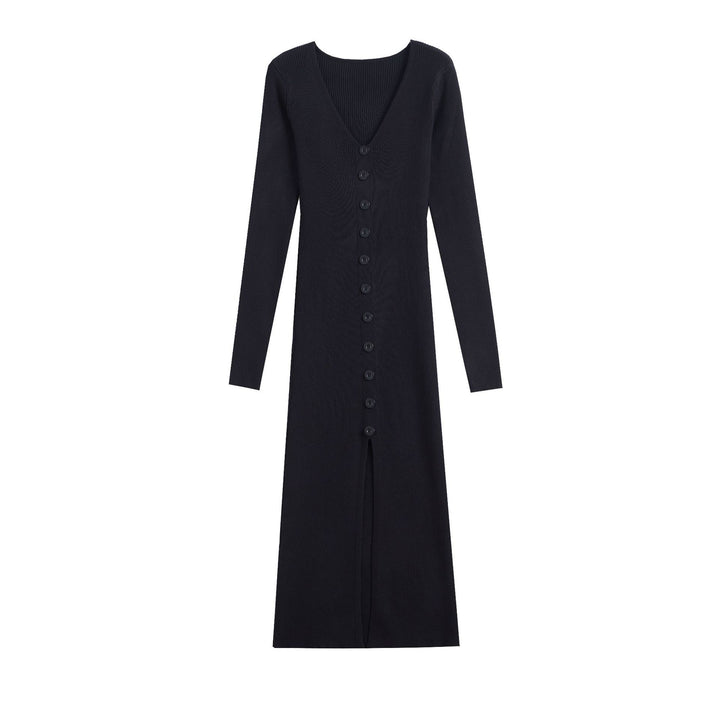 Knit dress for women with a finely structured ribbed texture and elegant button details Lune London