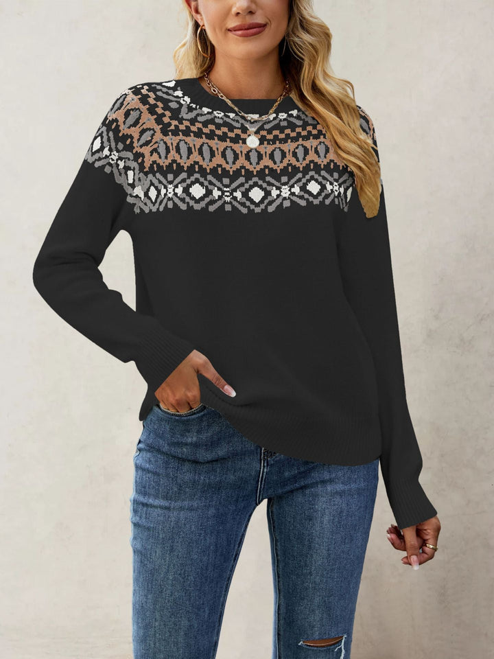 Women’s Nordic Pattern Sweater with Round Neck and Casual Fit Lune London
