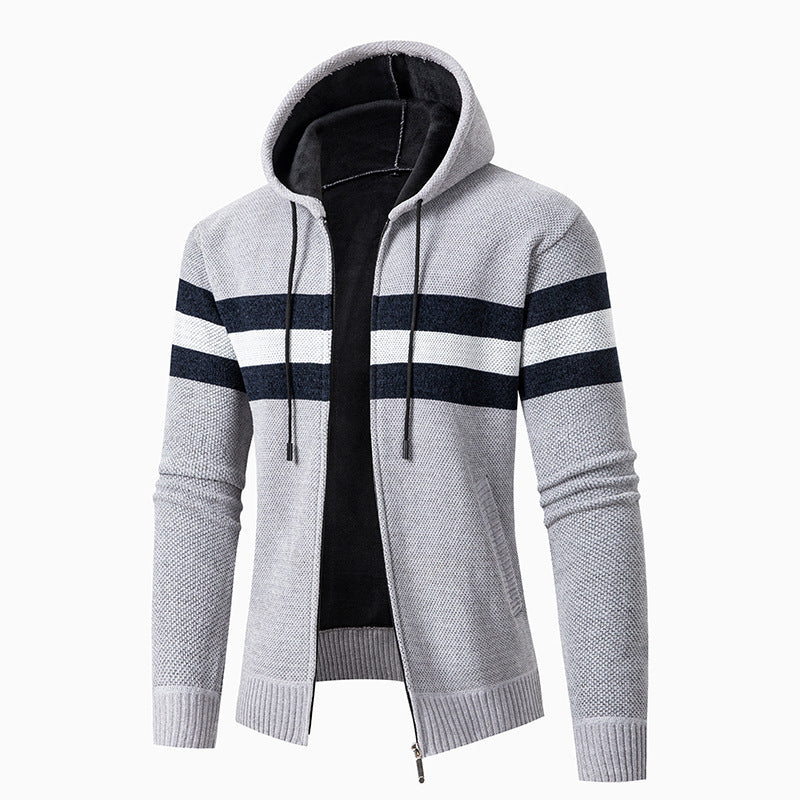 Casual knit jacket for men with hood and contrast stripes Lune London