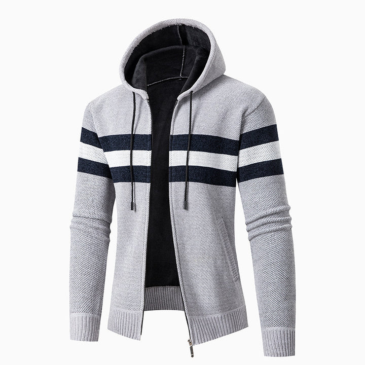 Casual knit jacket for men with hood and contrast stripes Lune London