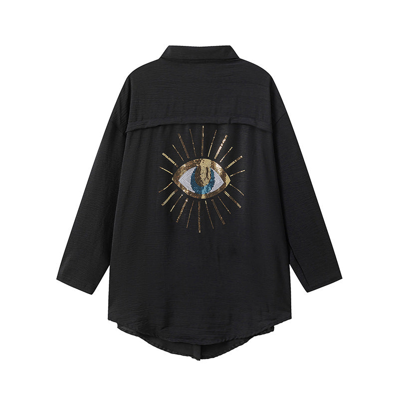 Graphic button-up shirt for plus size women Lune London