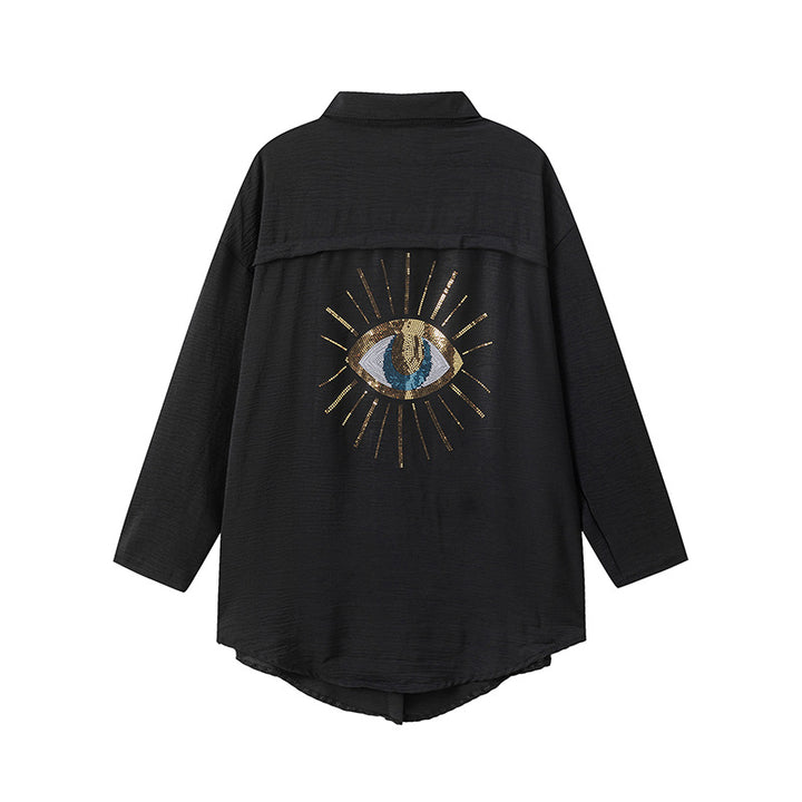 Graphic button-up shirt for plus size women Lune London