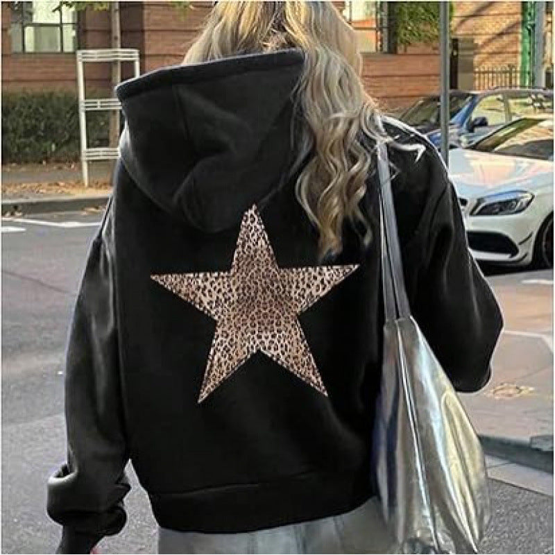 Women's hoodie with stylish leopard star design and relaxed fit Lune London