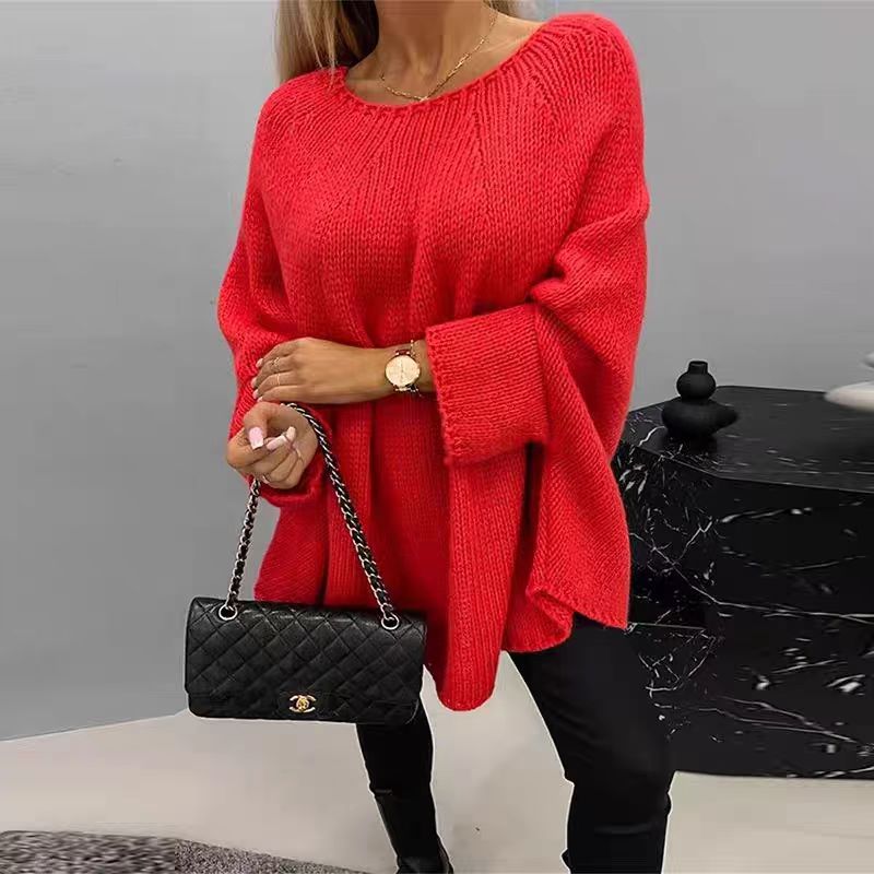 Ladies Loose Knit Poncho with Wide Sleeves Lune London