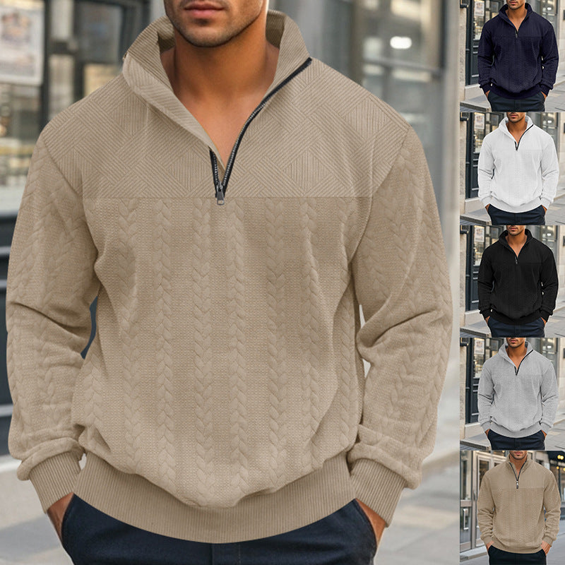 Men's knitted sweater with modern high collar and zip Lune London