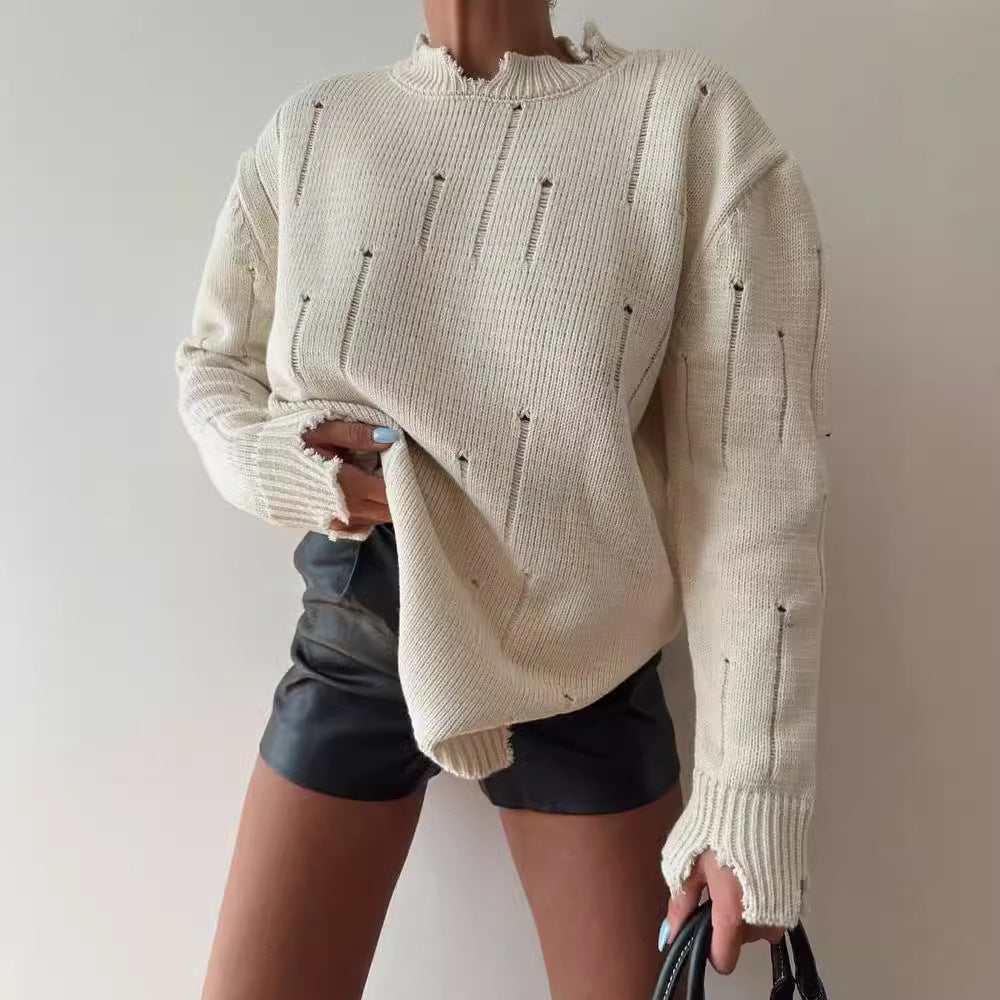 Chunky knit sweater for women with distressed details Lune London
