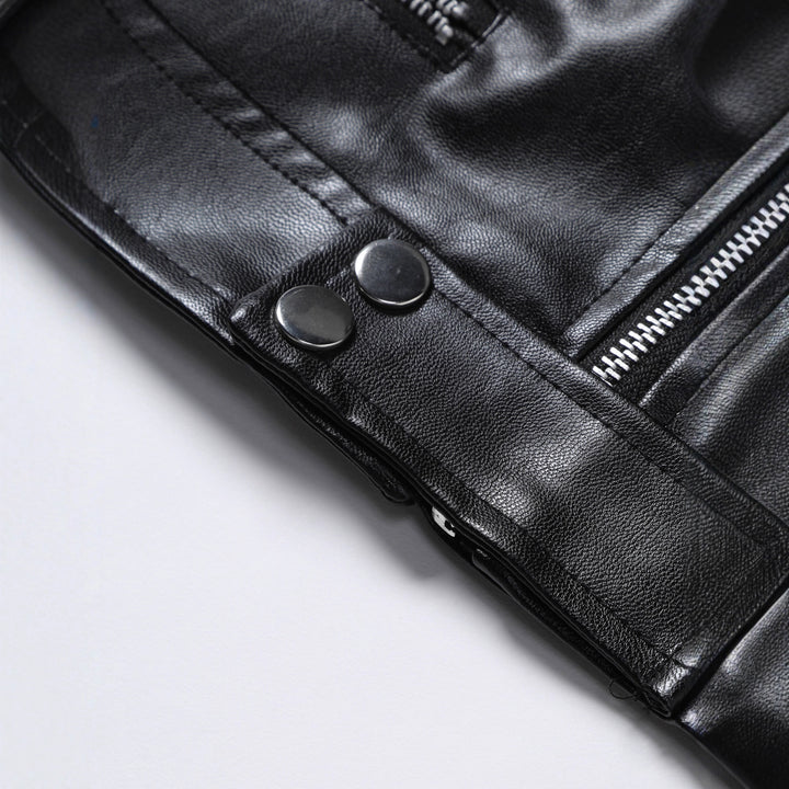Trendy men's leather biker jacket with asymmetrical zipper and chic and stylish details