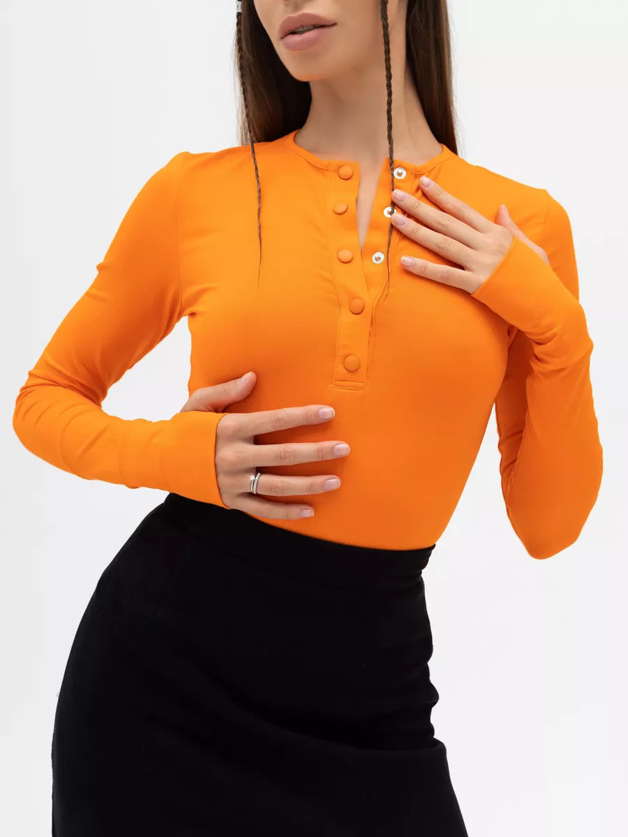 Women Long Sleeve Top with Button Placket and Fitted Cut Lune London