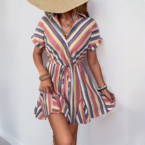 Short-sleeved wrap dress for women with adjustable waist tie Lune London