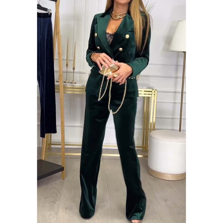Women Luxurious Velvet Suit with Double-Breasted and Wide Leg Lune London