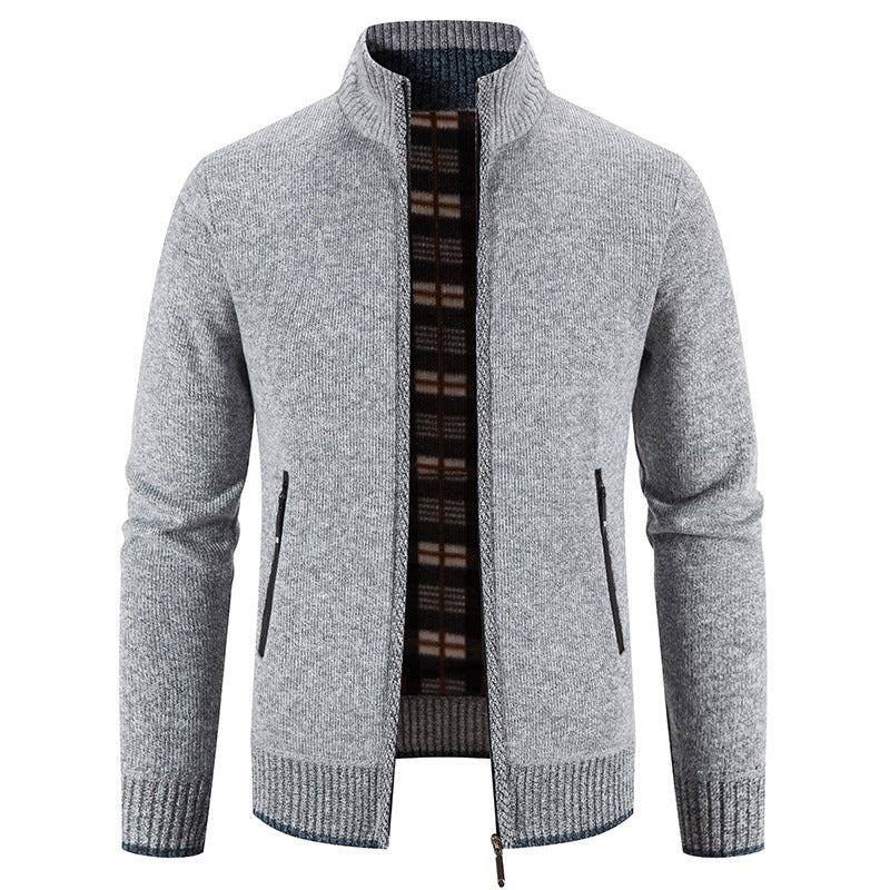 Men's knit jacket with high collar and practical zippered pockets Lune London