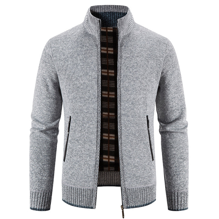 Men's knit jacket with high collar and practical zippered pockets Lune London