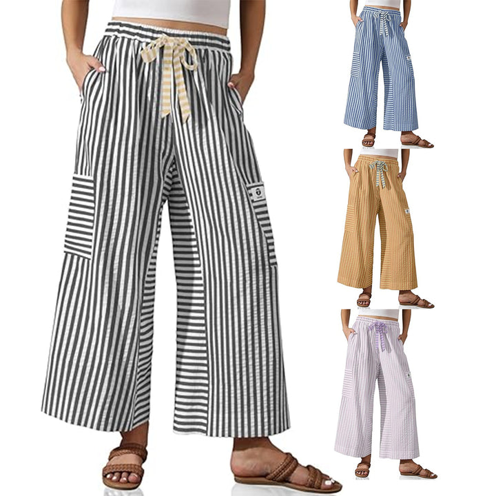 Pantalons Palazzo amples pour femmes avec motif rayé et poches pratiques