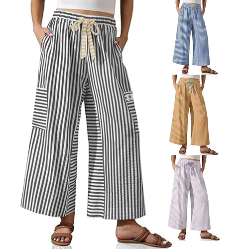 Pantalons Palazzo amples pour femmes avec motif rayé et poches pratiques