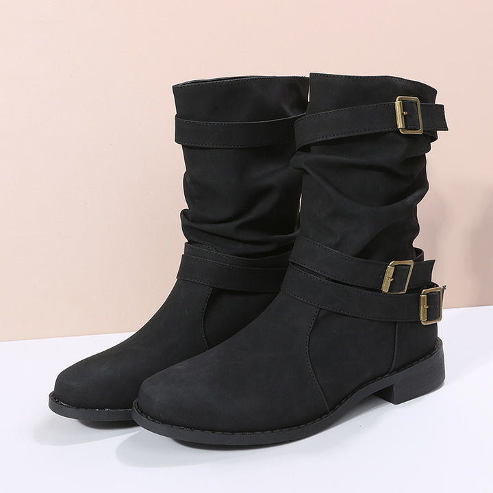 Fashionable ankle boots for women with elegant buckles and a refined pleated design Lune London