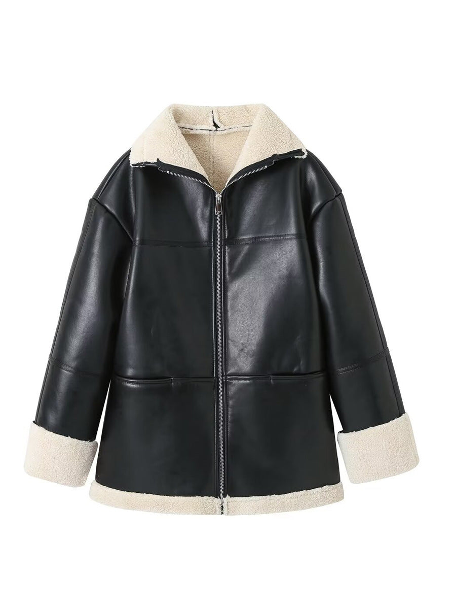 Women's faux leather jacket with teddy lining Lune London