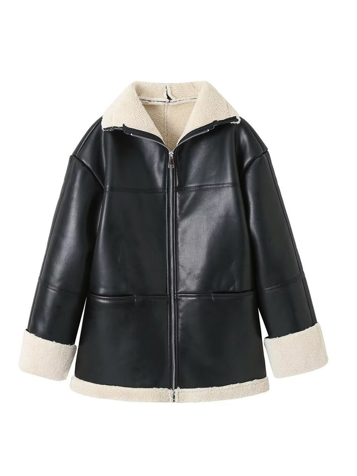 Women's faux leather jacket with teddy lining Lune London