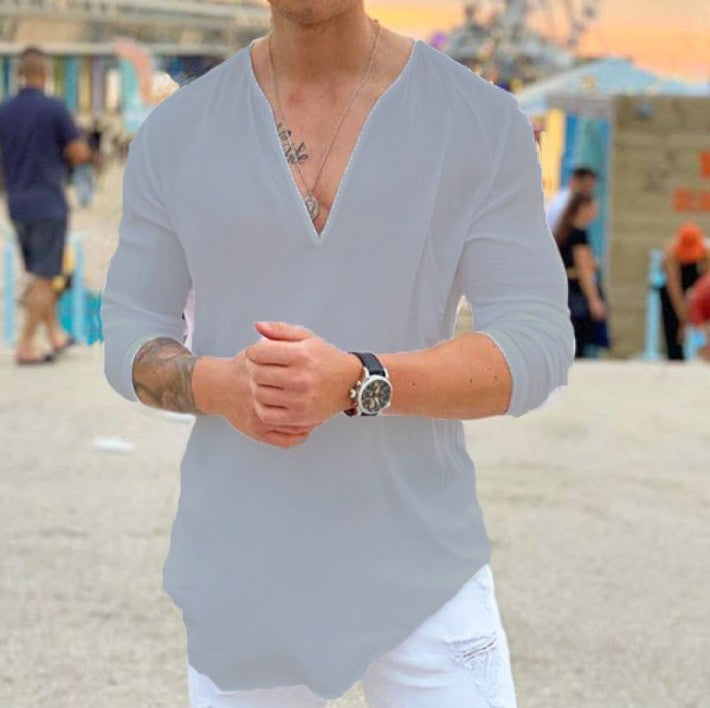 Casual long sleeve shirt for men with V neck Lune London