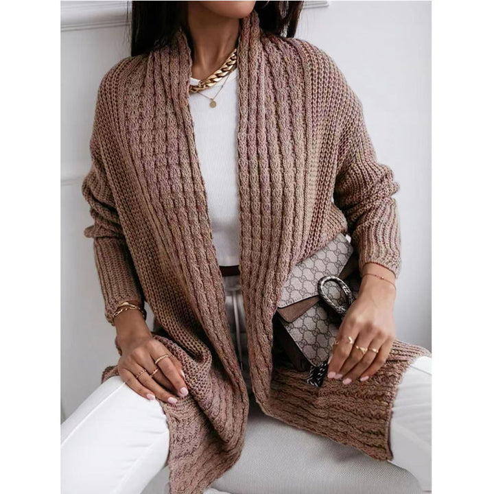 Thick knit women's cardigan with open cut and structured design in a fashionable style Lune London
