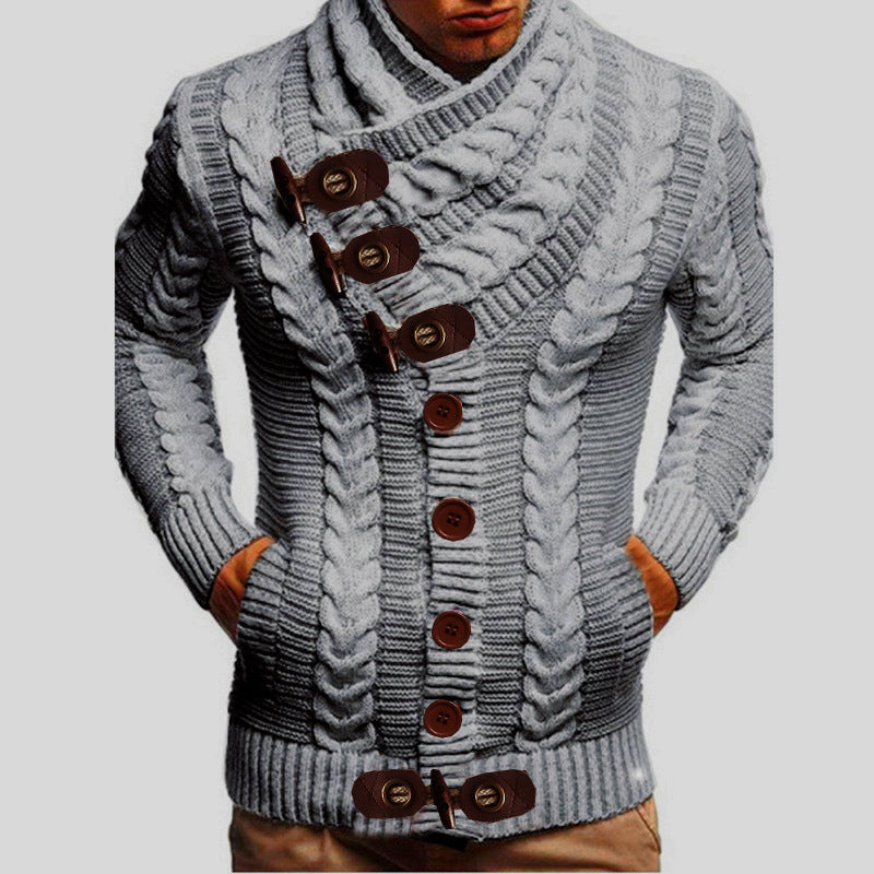 Men's chunky knit jacket with creative shawl collar and button details Lune London