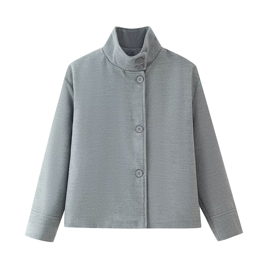 Trendy women's jacket with stand-up collar and button details Lune London
