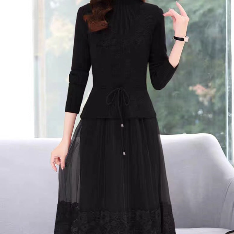 Elegant knit and tulle dress for women with floral lace finish Lune London