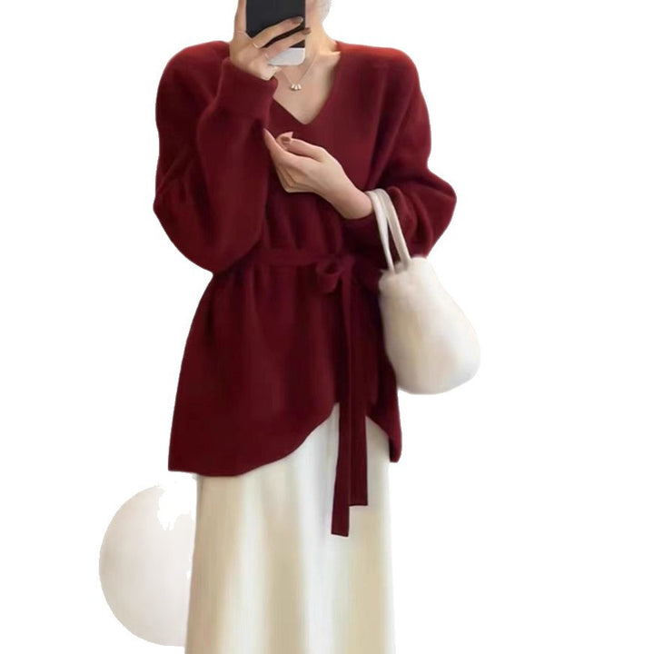 Cardigan féminin avec un élégant col en V et une ceinture à la taille Chic & Stil