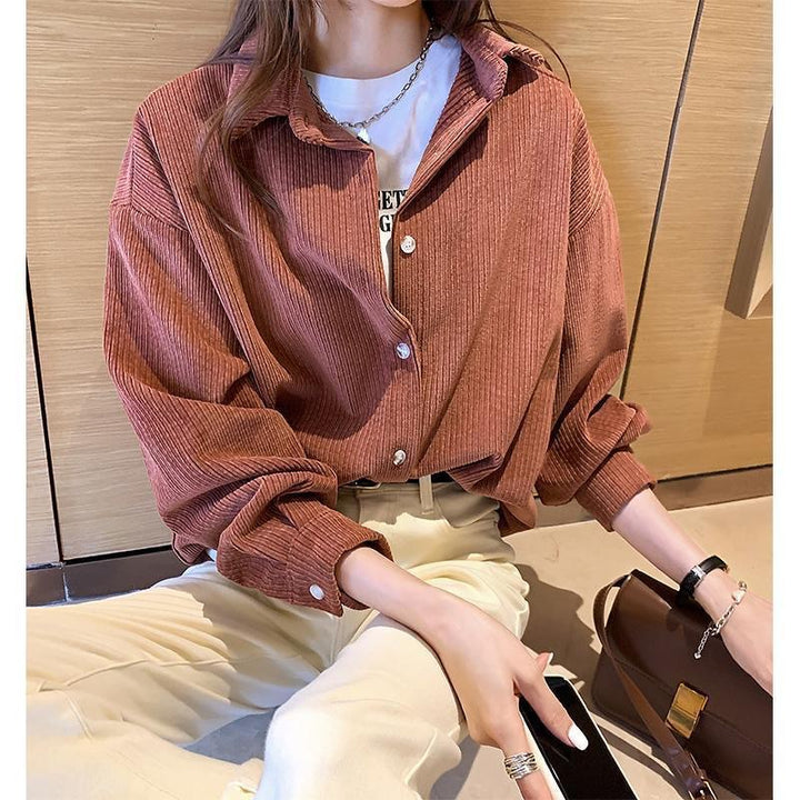 Textured corduroy shirt for women with button Lune London