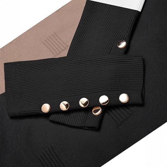 Trendy V-neck sweater for women with color block and button details Lune London