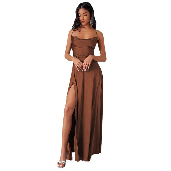 Ladies Elegant Maxi Dress with Deep Neckline and High Slit Lune London