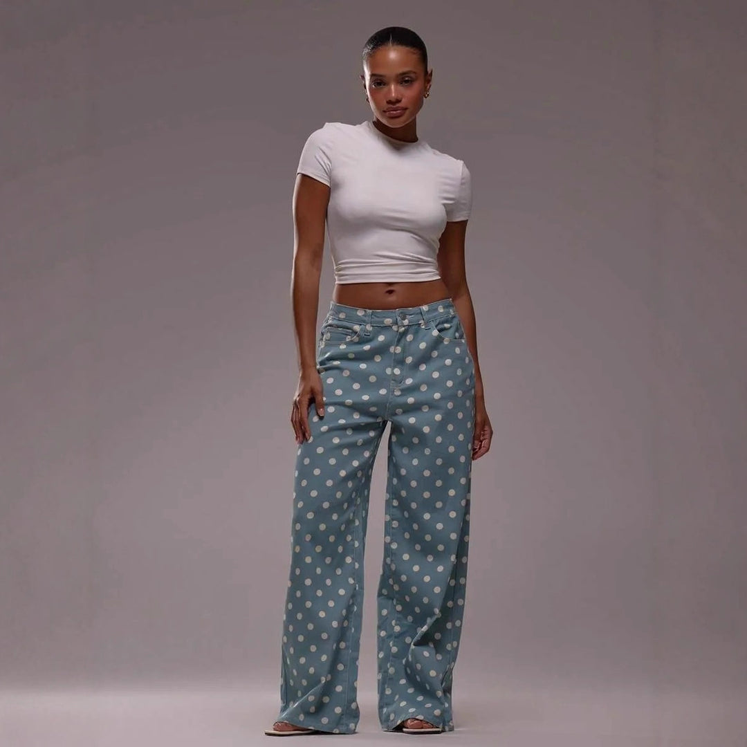 Ladies wide Polka-Dot Palazzo pants with high-waist cut Lune London