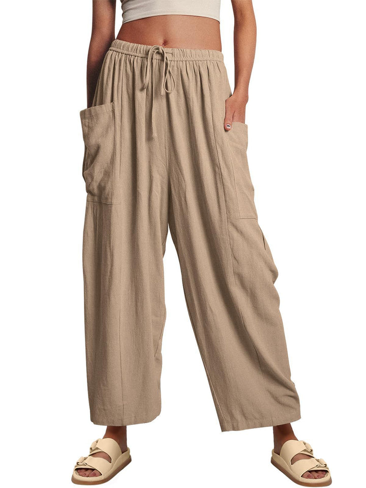 Casual loose linen pants for women with practical pockets and elastic waistband Lune London