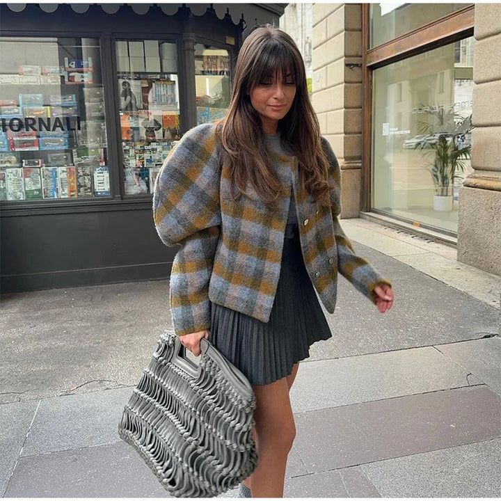 Veste à carreaux pour femmes avec des manches volumineuses Chic & Stil