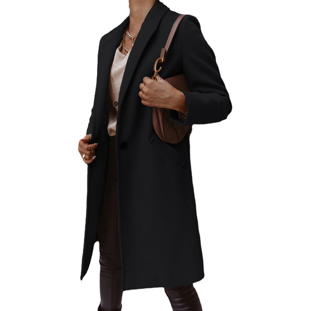 Ladies elegant long coat in high-quality wool blend with classic lapels Lune London