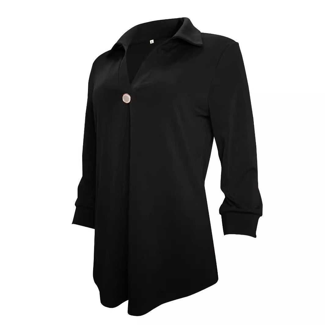 Long sleeve blouse for women with an elegant V neck and decorative pleats Lune London